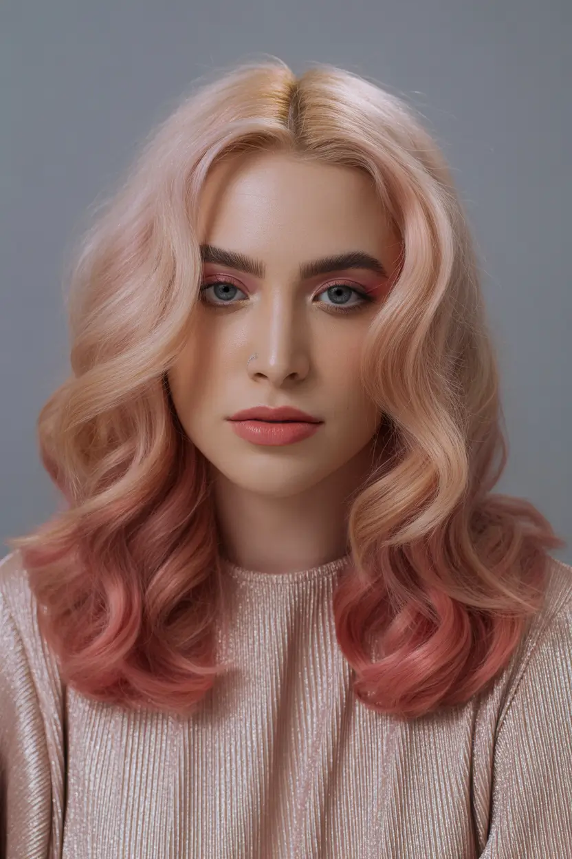 Modern Hair Color Ideas Winter 2025–2026 Peachy-Pink Waves for Blondes