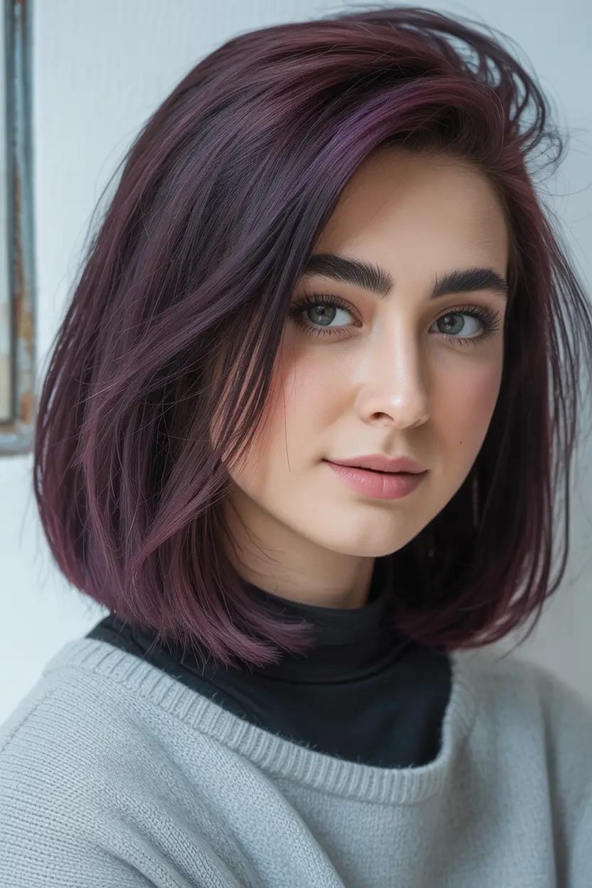 Modern Hair Color Ideas Winter 2025–2026 Cool Plum-Toned Bob