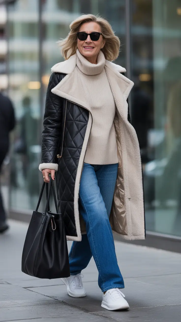 Modern Winter Outfits 2025/2026 for 60 Women Shearling and Denim Ease