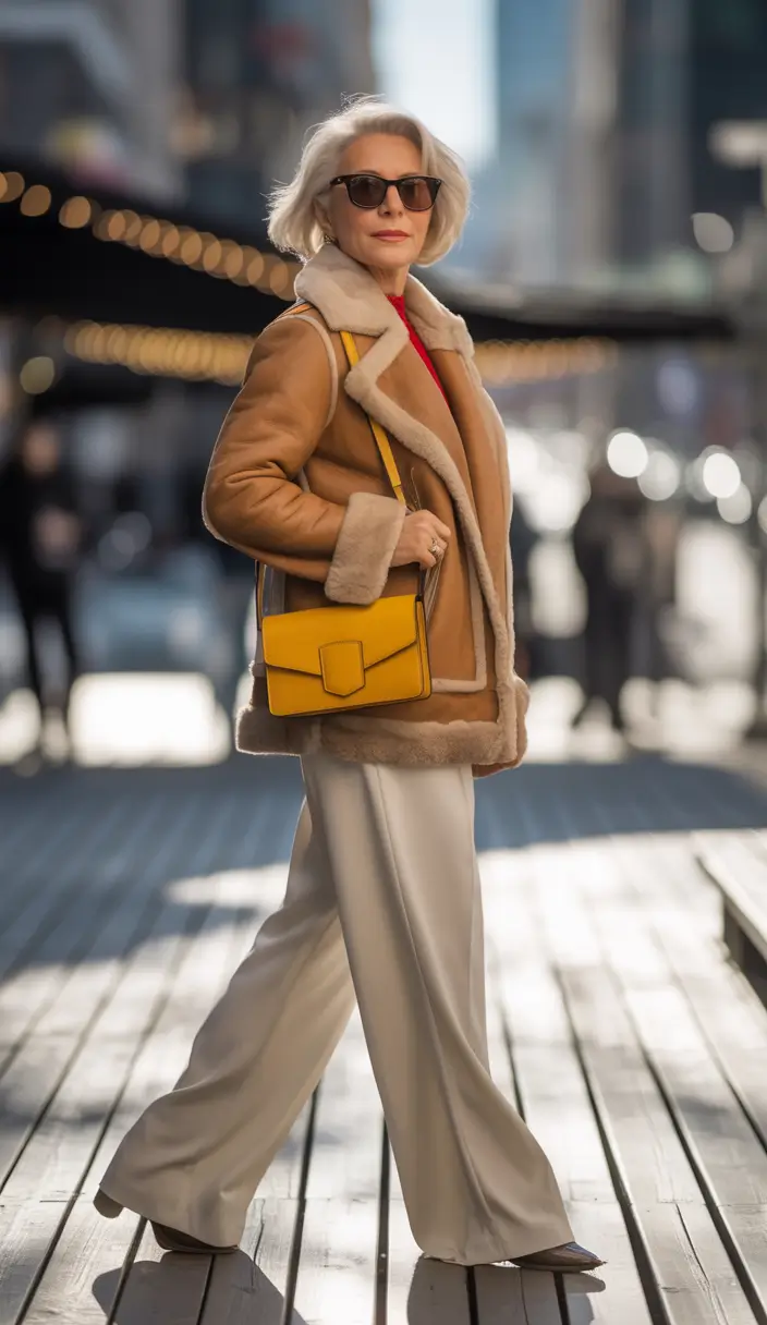 Modern Winter Outfits 2025/2026 for 60 Women Golden Shearling Glow