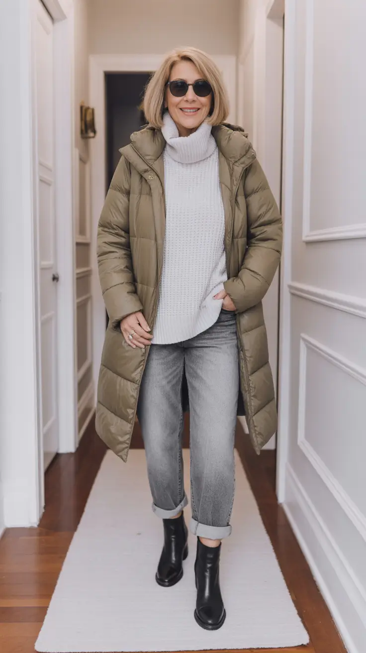 Modern Winter Outfits 2025/2026 for 60 Women Relaxed Olive Puffer