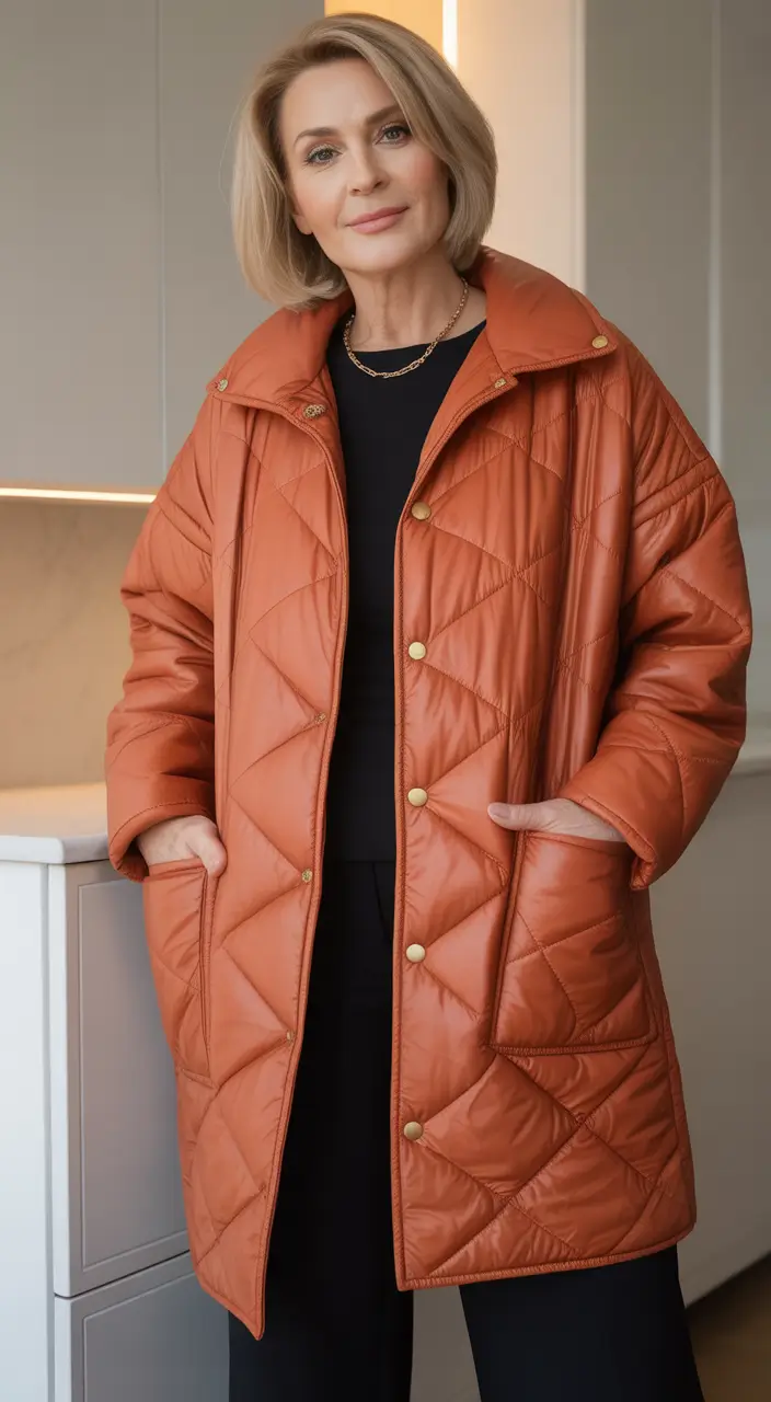 Modern Winter Outfits 2025/2026 for 60 Women Rust Toned Quilted Chic