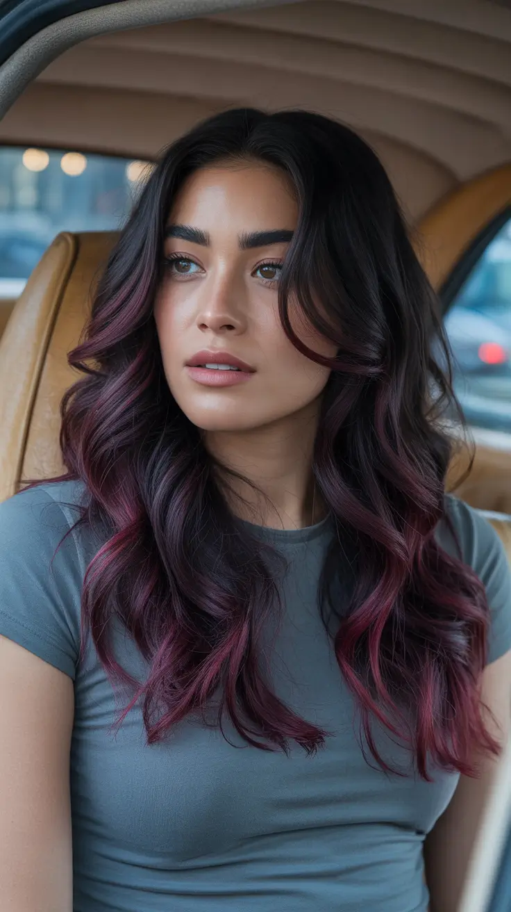 October 2025 Hair Color Trends Berry-Tipped Balayage