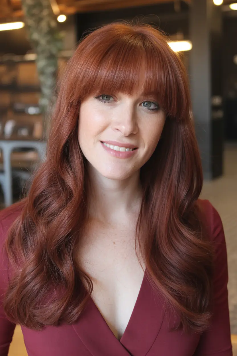 October 2025 Hair Color Trends Red Velvet with Fringe