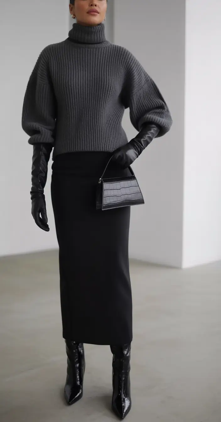 Office Women Work Outfit Ideas for Winter 2025–2026 Structured Knit and Sleek Midi