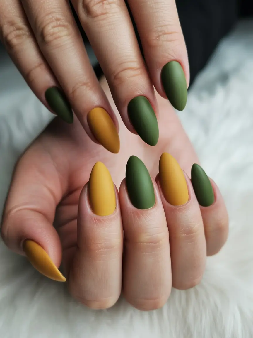 Olive Green Fall Nail Designs 2025 Olive and Mustard Contrast