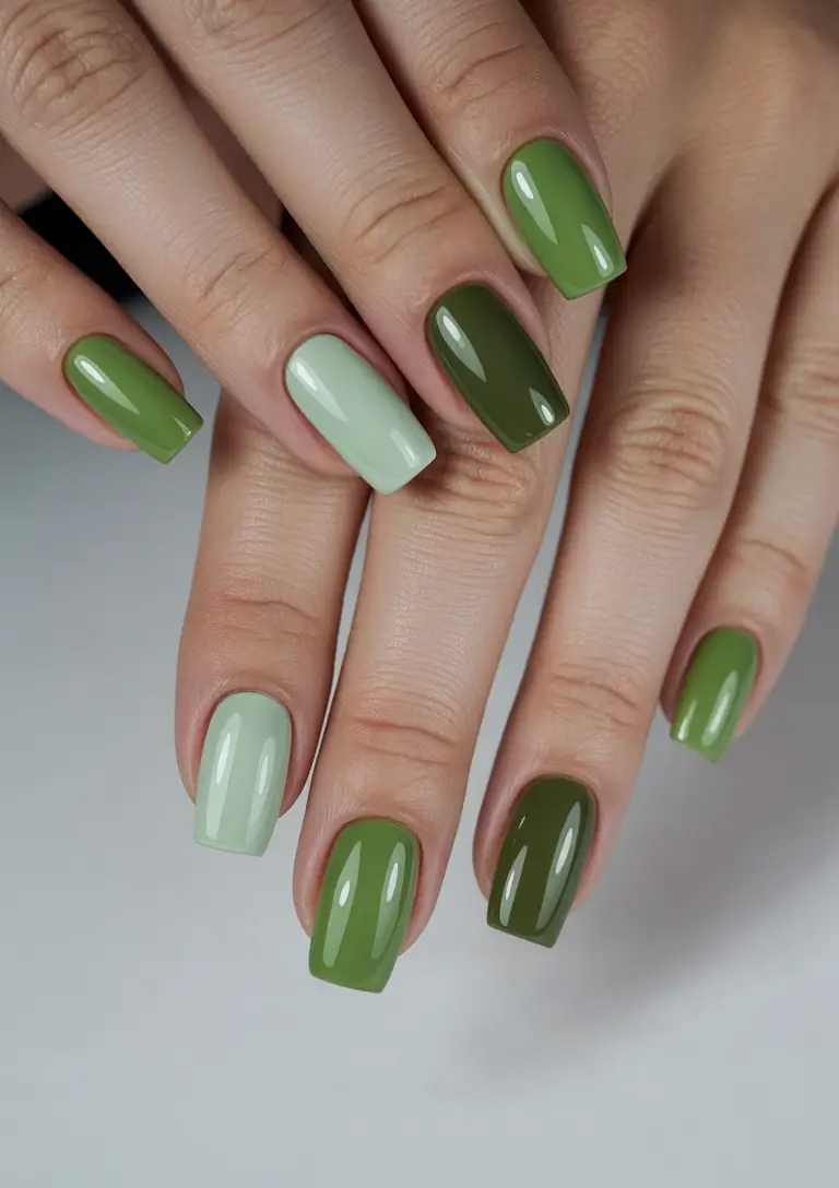 Olive Green Fall Nail Designs 2025 Shades of Olive Gradient