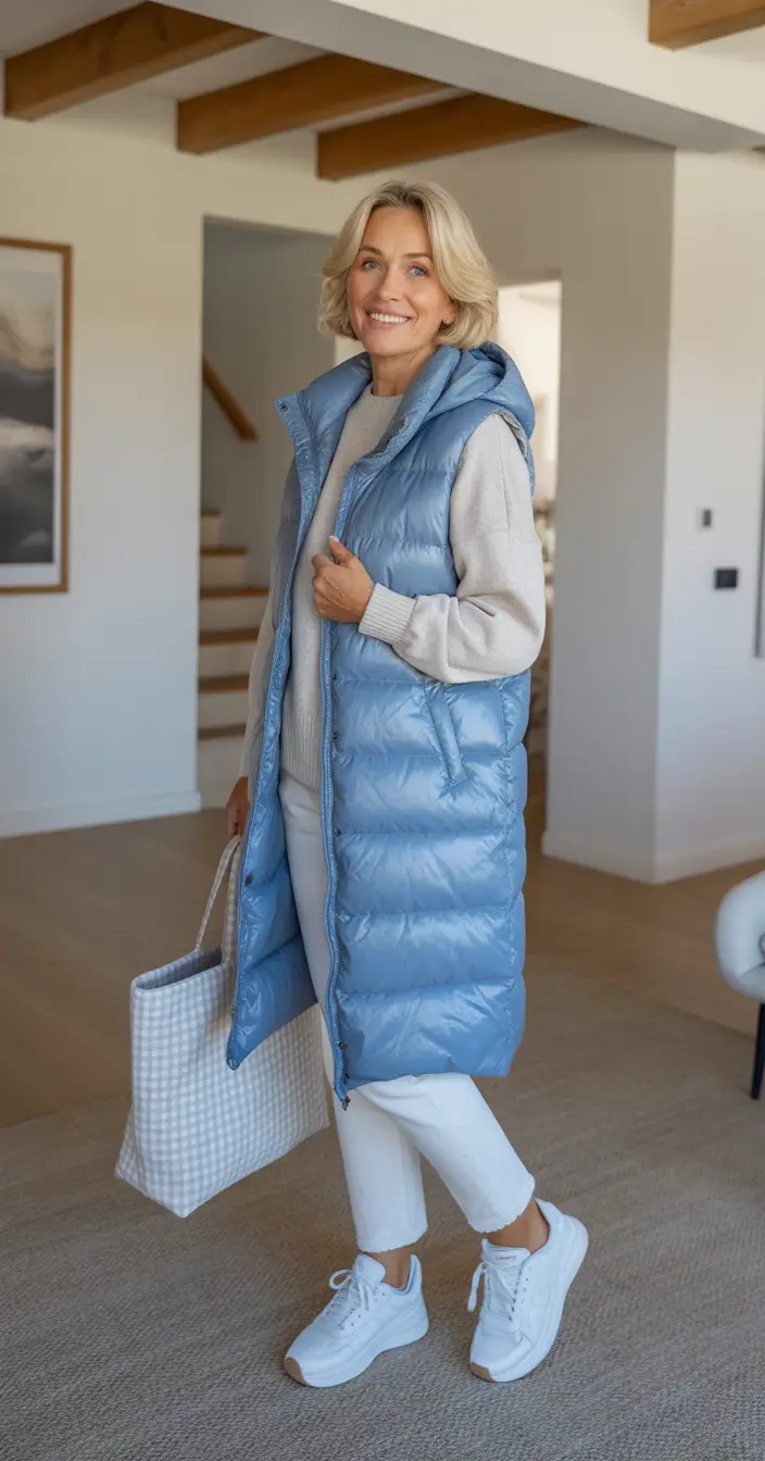 Outfits for Women Over 50 Winter 2025 2026 Powder Blue and White Balance