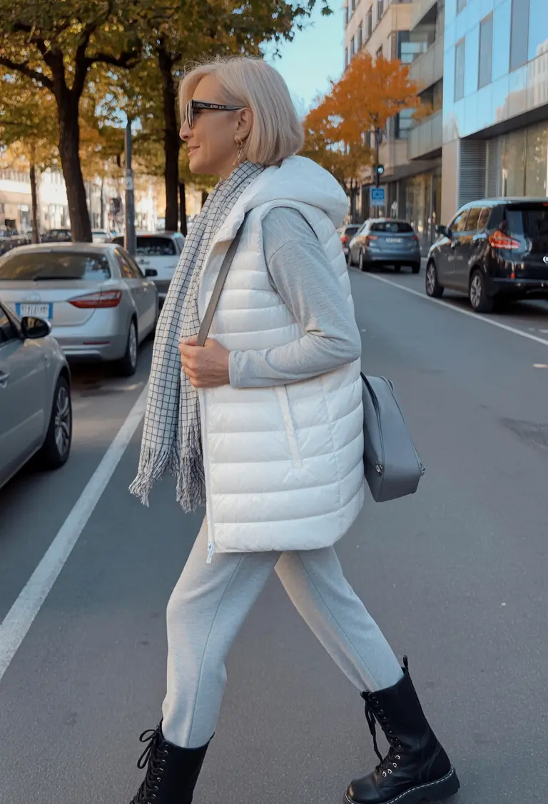 Outfits for Women Over 50 Winter 2025 2026 White Vest with Street Confidence