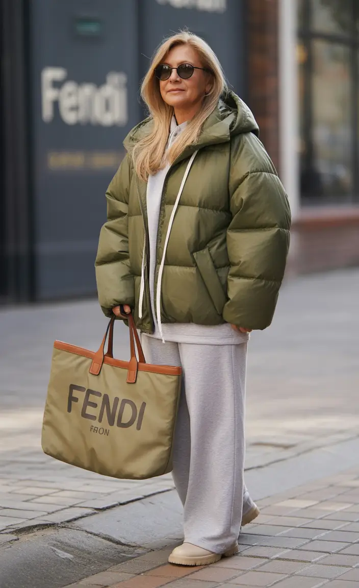 Outfits for Women Over 50 Winter 2025 2026 Relaxed Puffer in Olive Green