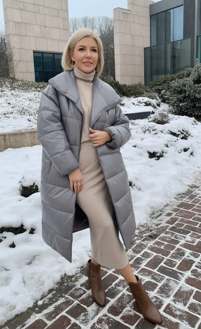 Outfits for Women Over 50 Winter 2025 2026 Red Puffer with Black Accents