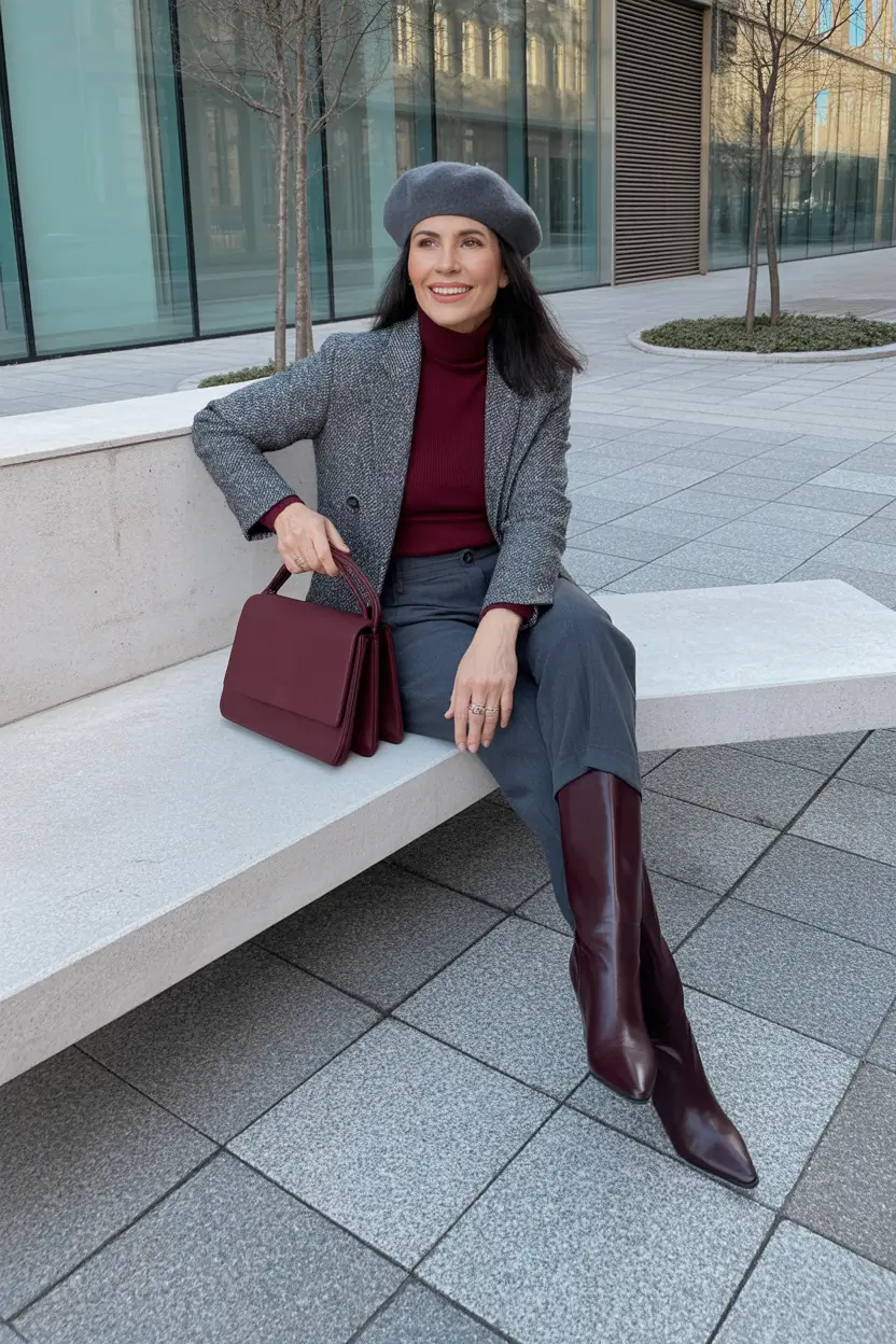 Outfits for Women Over 50 Winter 2025 2026 Berry Accents with Gray
