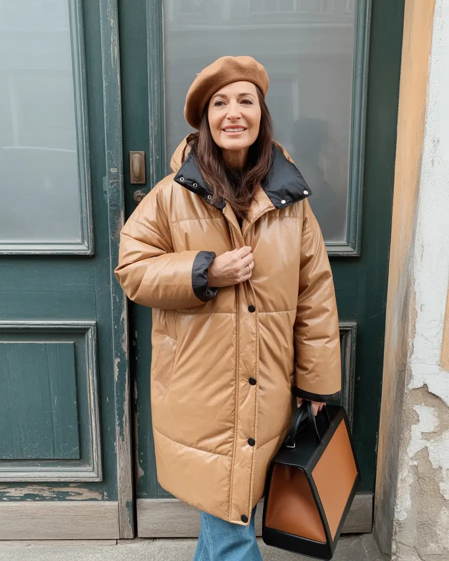 Outfits for Women Over 50 Winter 2025 2026 Puffer Coat and Beret
