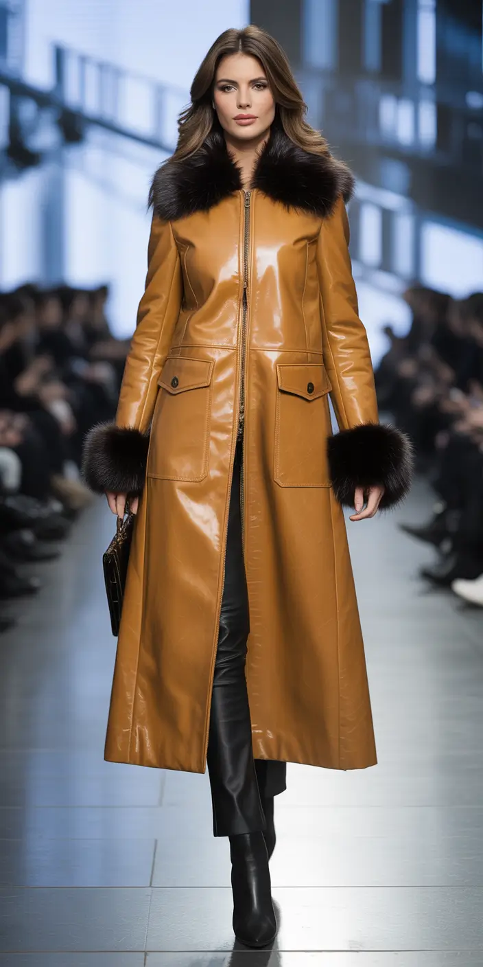 Stylish Classy Winter Outfit Ideas 2025–2026 Golden Leather with Fur Trim