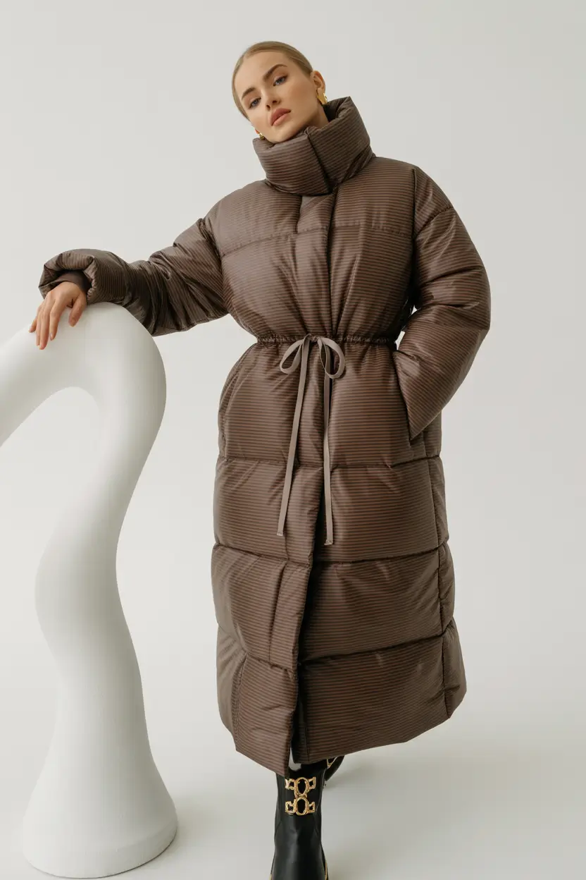 Stylish Classy Winter Outfit Ideas 2025–2026 Belted Puffer with Effortless Elegance