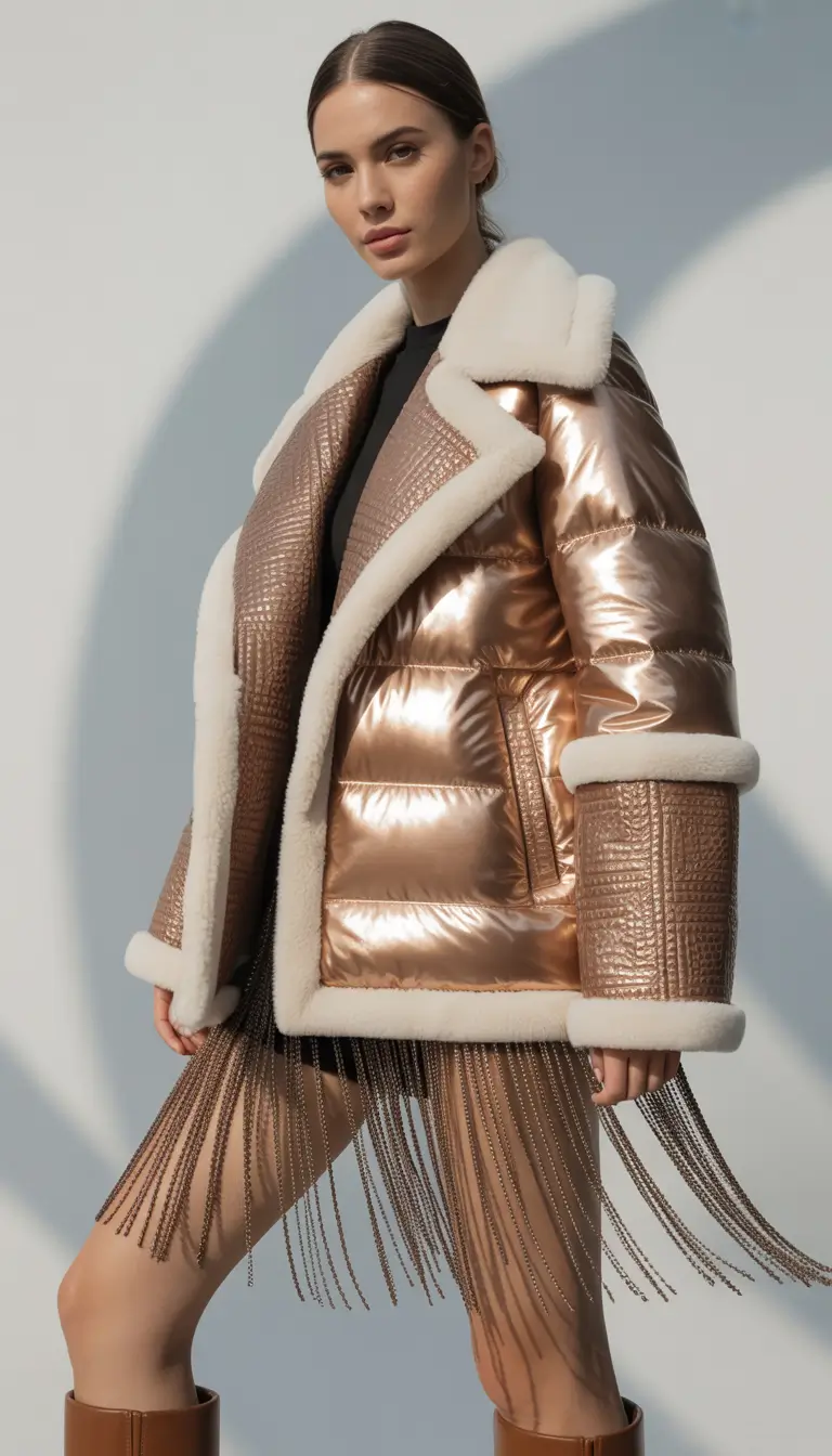Stylish Classy Winter Outfit Ideas 2025–2026 Rose Gold Shearling Drama