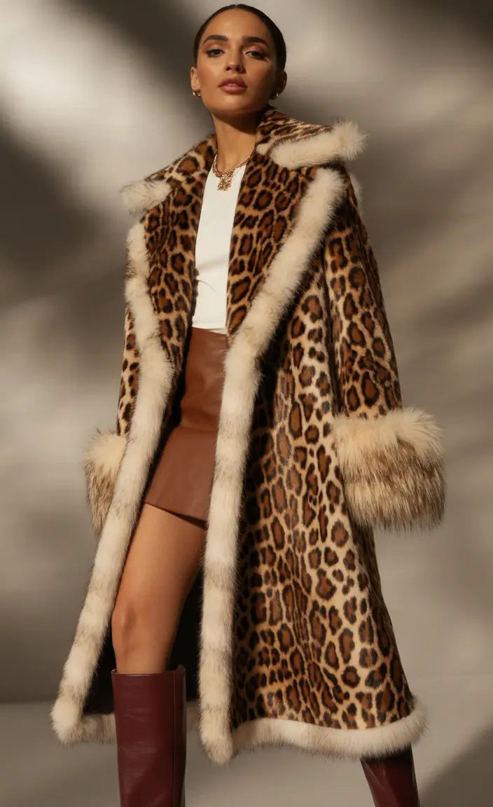 Stylish Classy Winter Outfit Ideas 2025–2026 Faux Fur with Leopard Glam