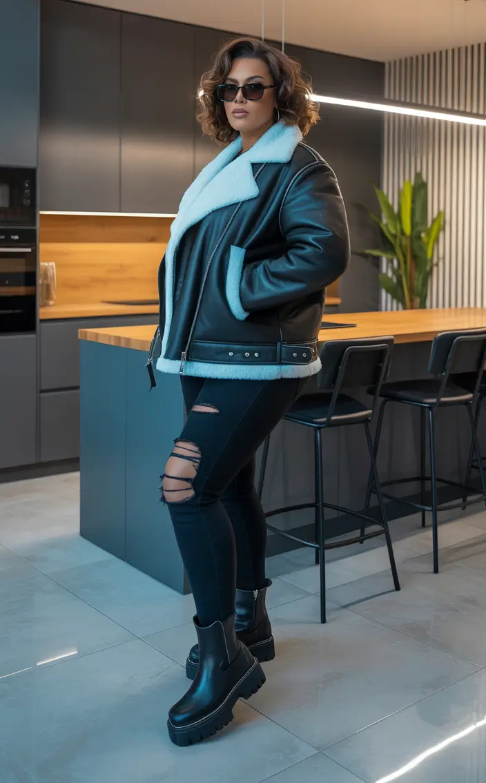 Stylish Plus Size Outfits Winter 2025–2026 Shearling Power Look