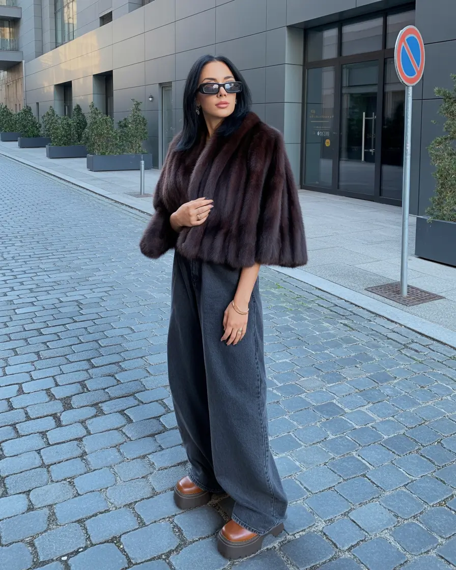 Stylish Winter Outfit Inspo 2025–2026 Chic Fur Elegance with Oversized Denim
