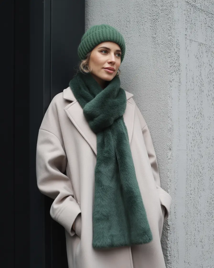 Stylish Winter Outfit Inspo 2025–2026 Minimalist Coat with Forest Green Accents