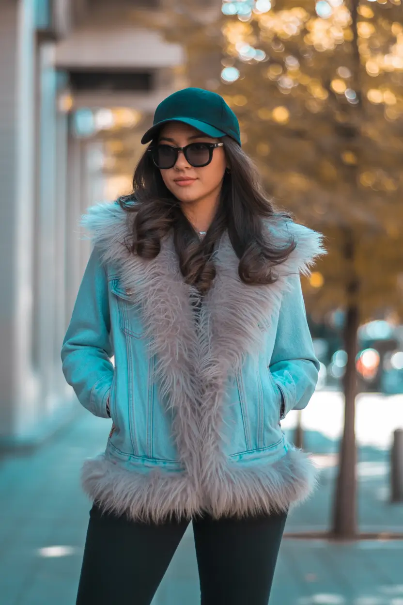 Stylish Winter Outfit Inspo 2025–2026 Casual Denim with Faux Fur Trim