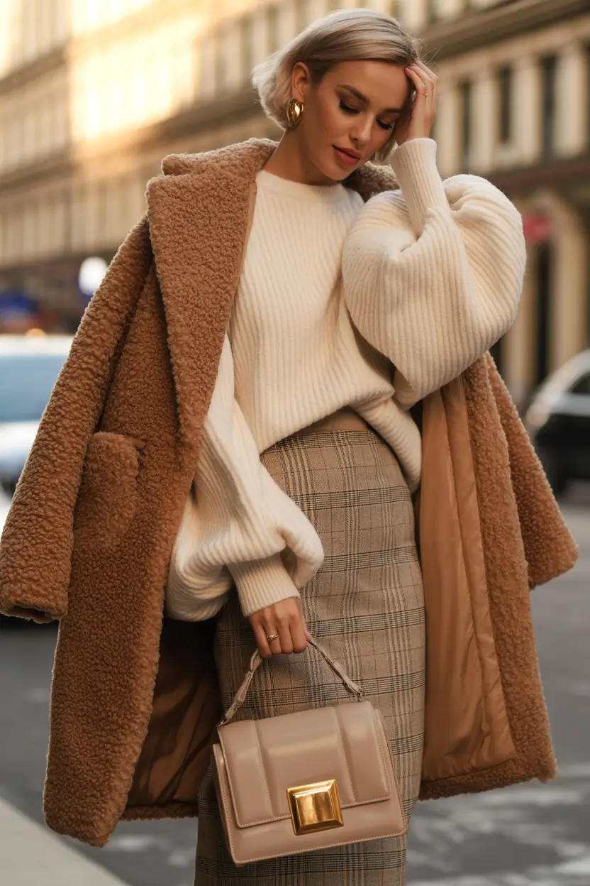 Stylish Winter Outfit Inspo 2025–2026 Teddy Coat Meets Office Chic