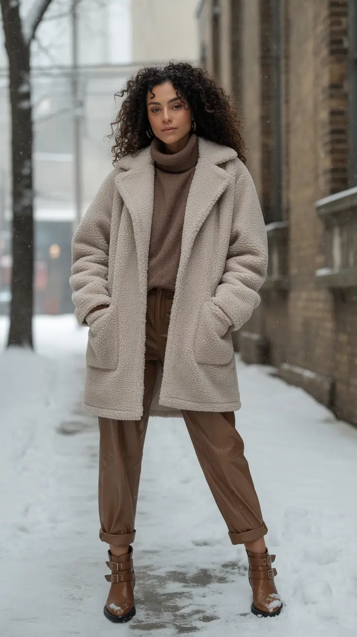 Stylish Winter Outfit Inspo 2025–2026 Neutral Tones with Teddy Warmth
