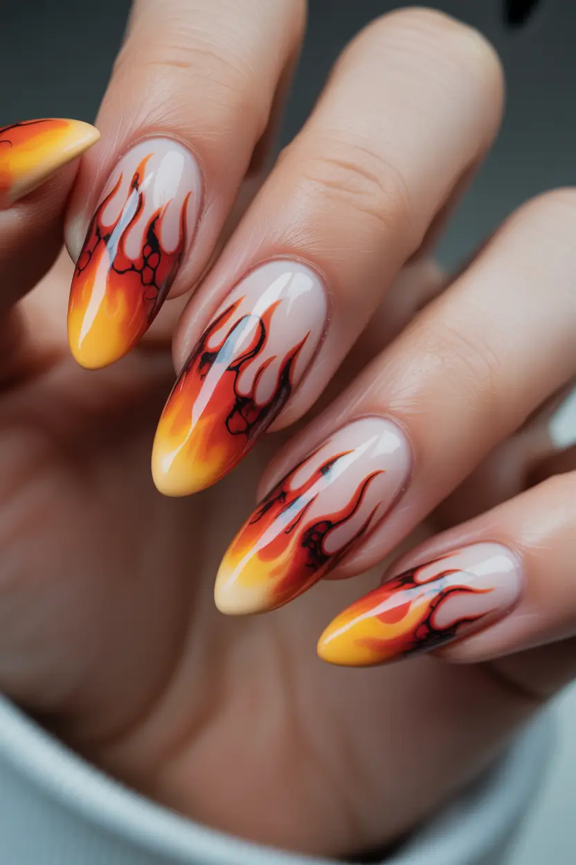 Trendy Fall & Winter Nail Colors 2025–2026 Flame Kissed Gradient