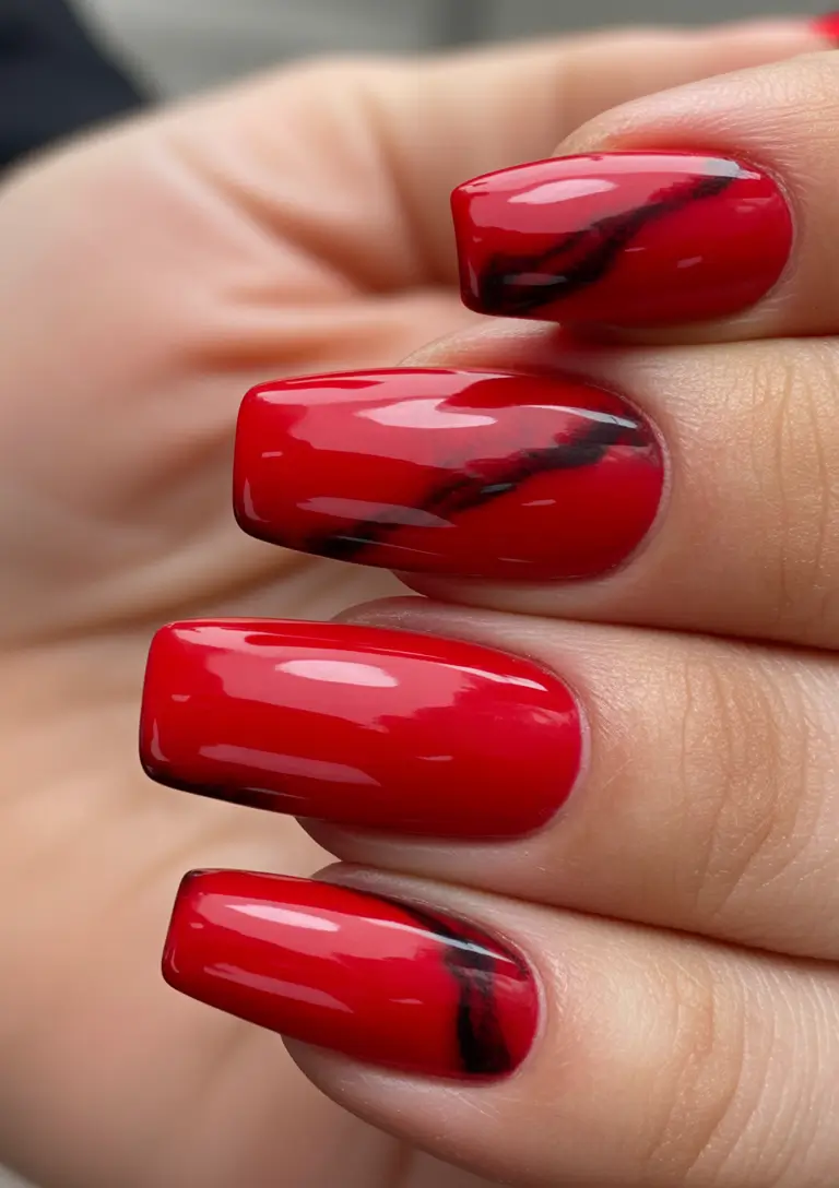 Trendy Fall & Winter Nail Colors 2025–2026 Crimson Marble Square