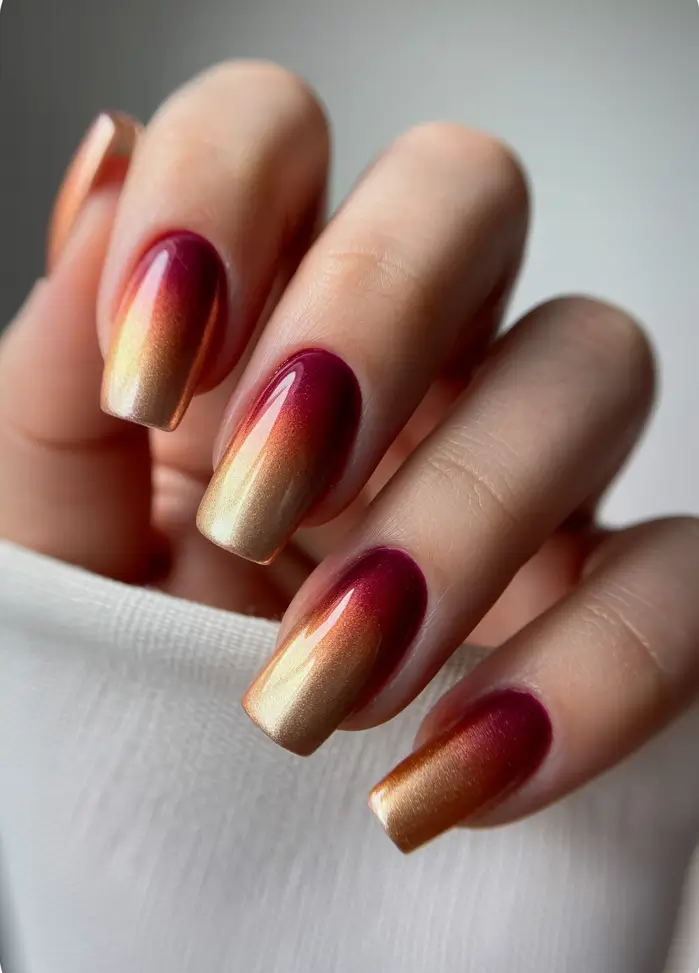 Trendy Fall & Winter Nail Colors 2025–2026 Golden Wine Ombre