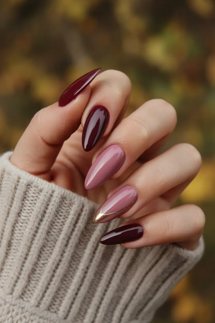 Trendy Fall & Winter Nail Colors 2025–2026 Burgundy Rose Mix