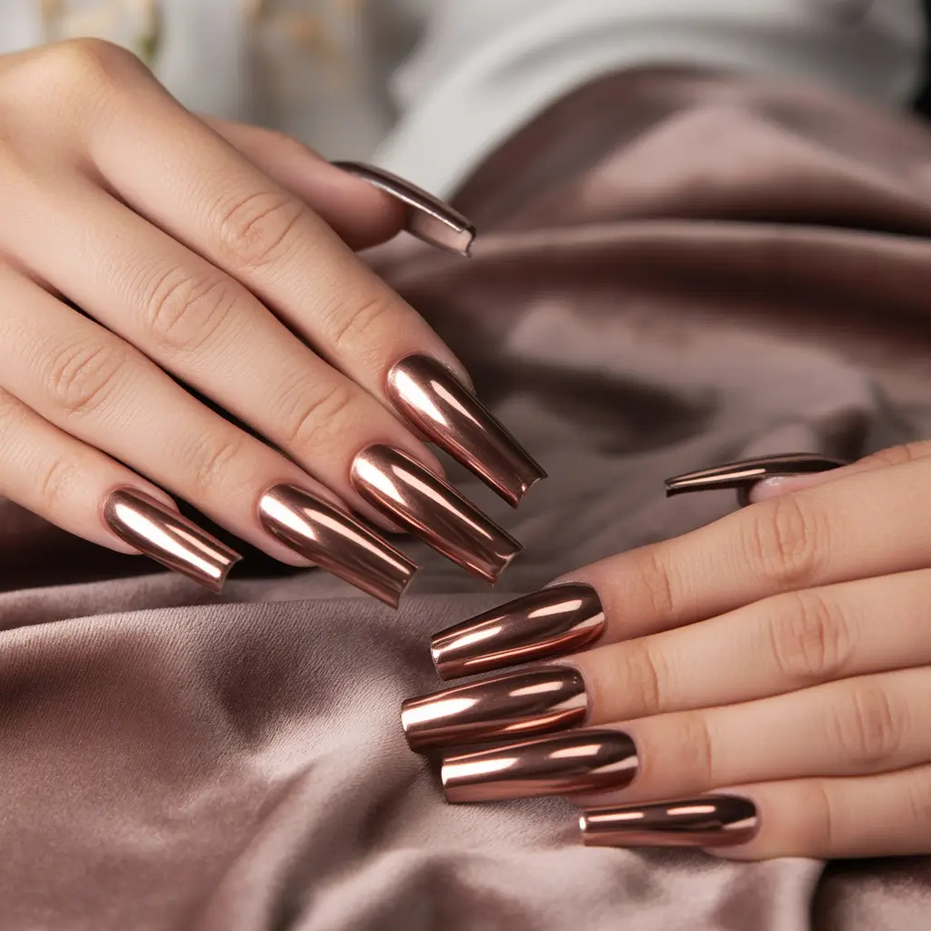 Trendy Fall & Winter Nail Colors 2025–2026 Rose Gold Mirror Chrome