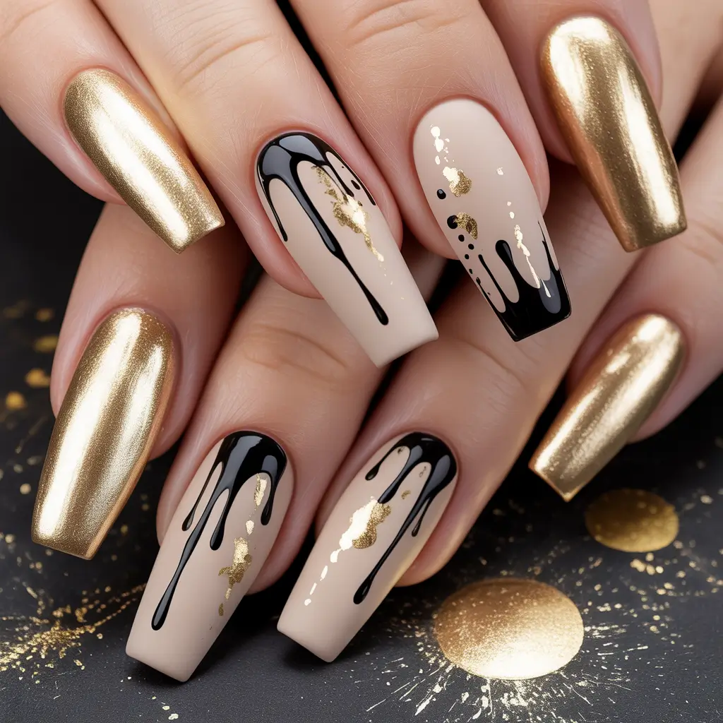 Trendy Fall & Winter Nail Colors 2025–2026 Gold Meets Noir Glam