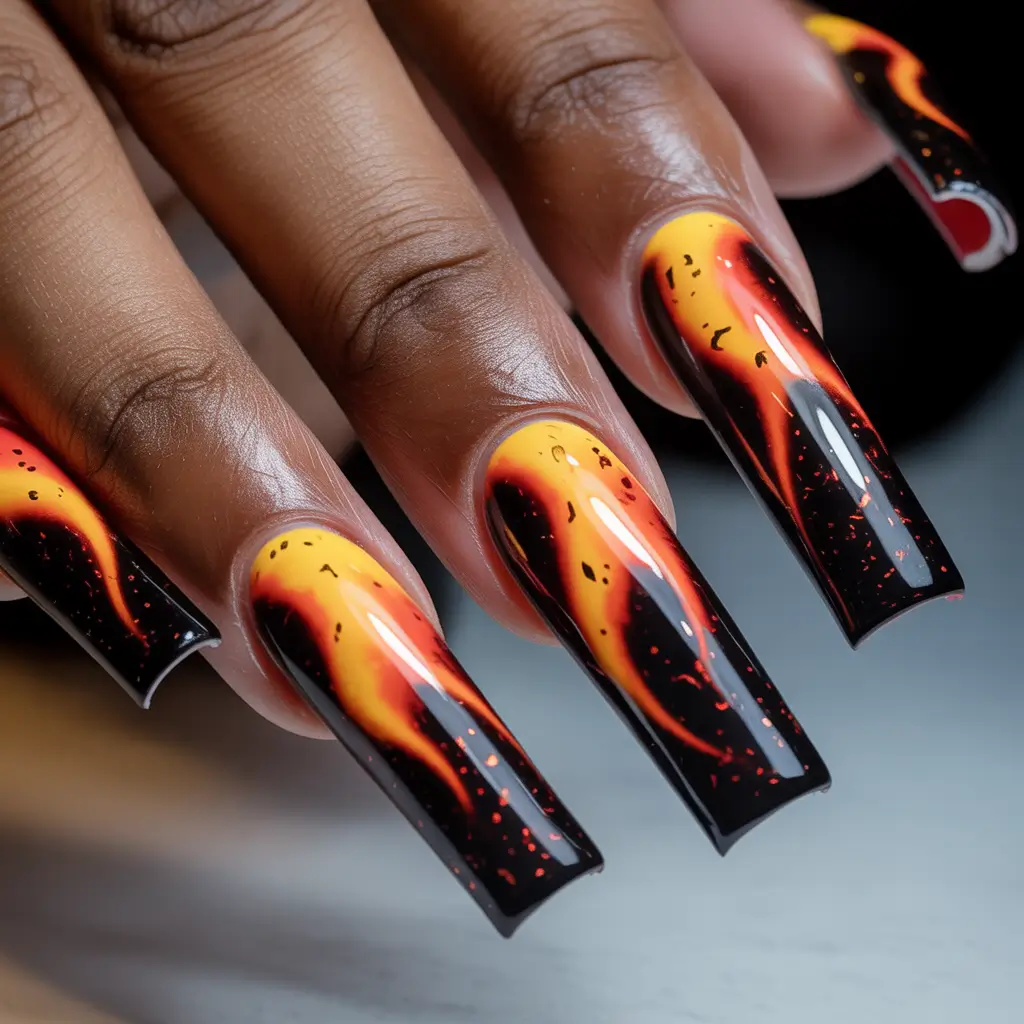 Trendy Fall & Winter Nail Colors 2025–2026 Lava Flow Drama