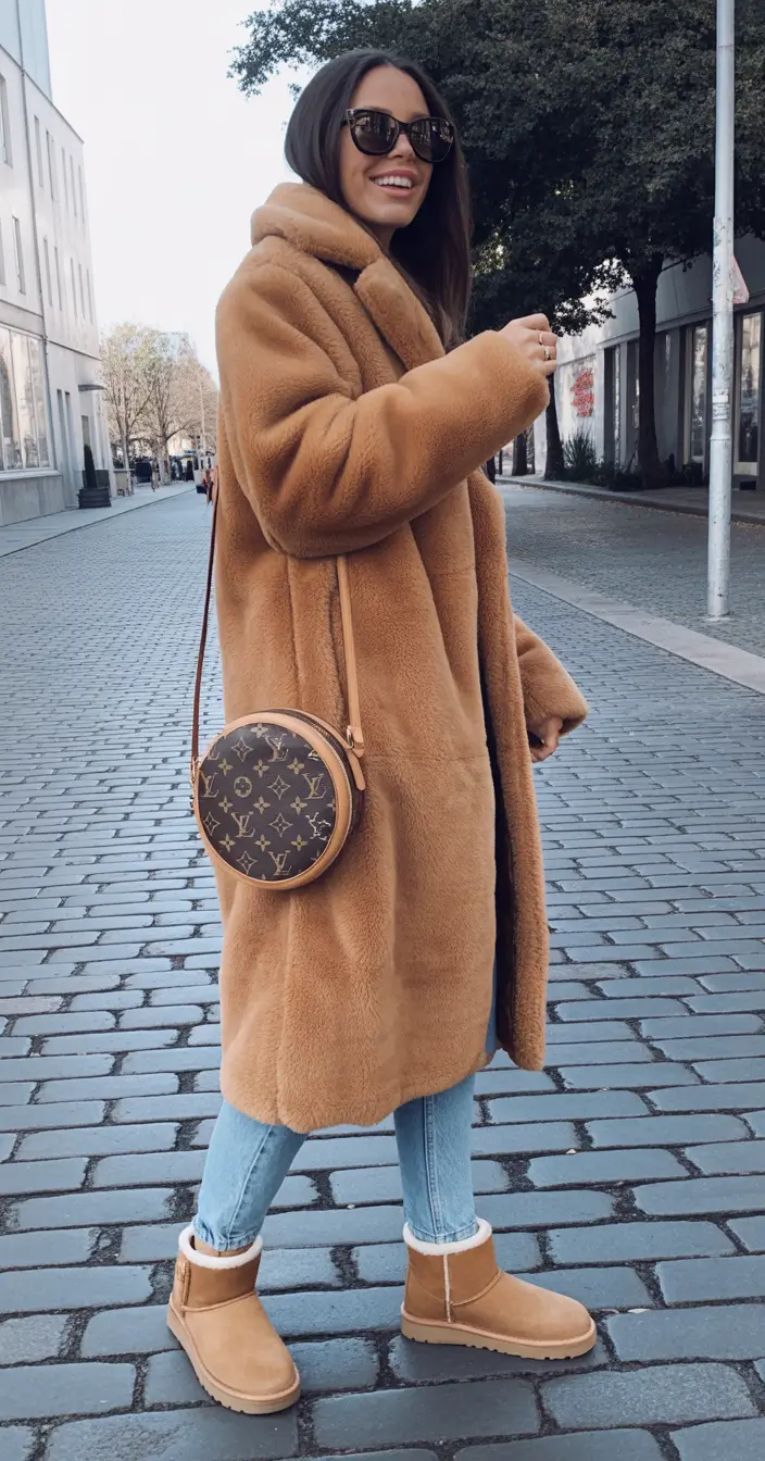 Trendy Uggs Outfit for Winter 2025-2026 Long Teddy Coat and Casual Denim