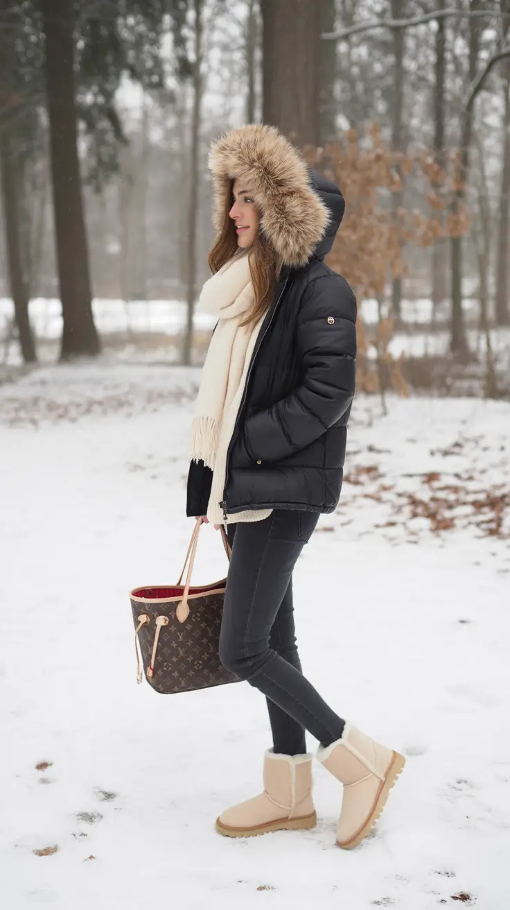 Trendy Uggs Outfit for Winter 2025 - 2026 Snowy Elegance with a Cozy Parka
