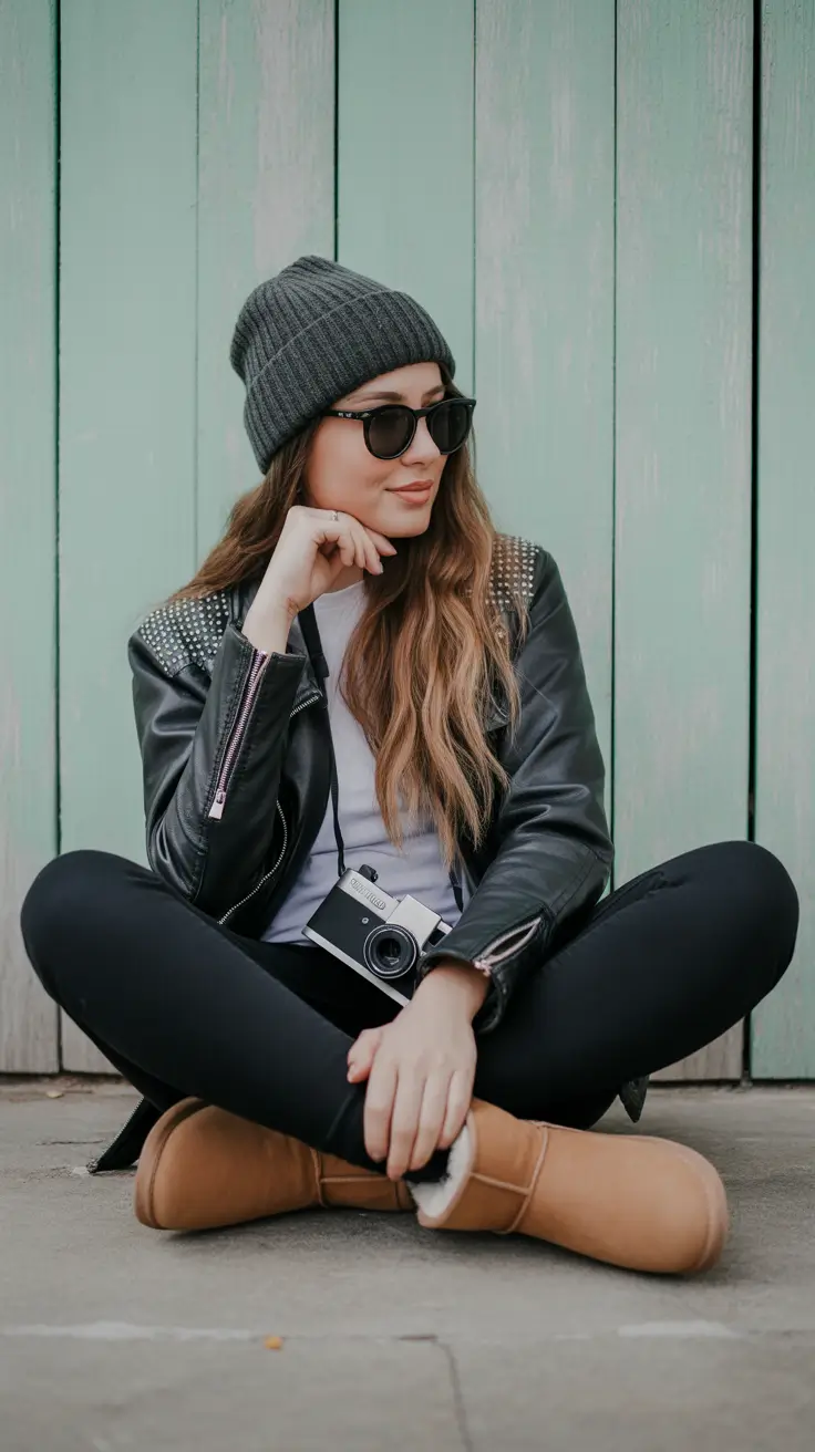 Trendy Uggs Outfit for Winter 2025-2026 Edgy Casual with Leather Accents