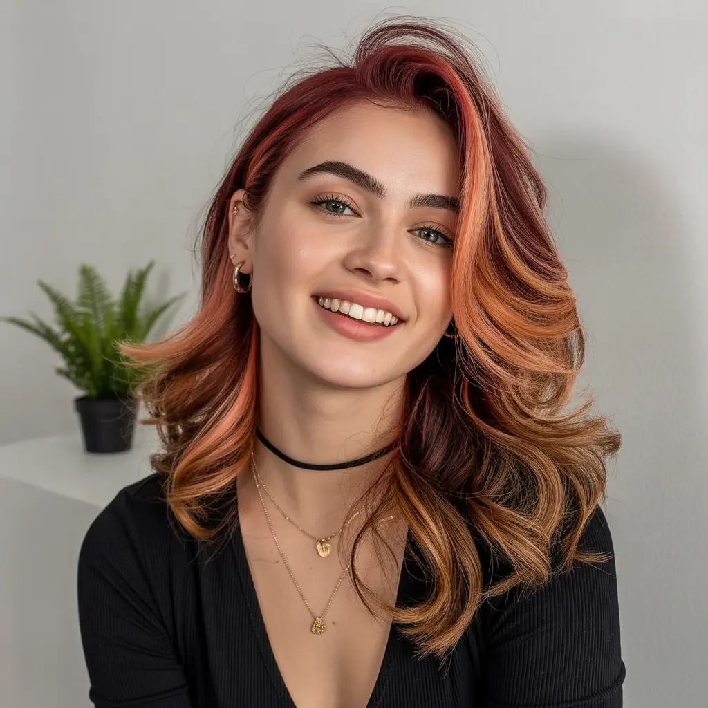 Trendy Winter Auburn Hair Colors 2025 2026 Warm Red-Peach Auburn Blend