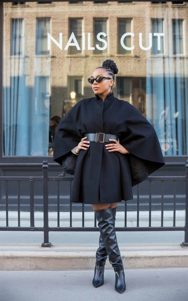 Trendy Black Girl Outfit Ideas Winter 2025 2026 Modern Black Cape Drama