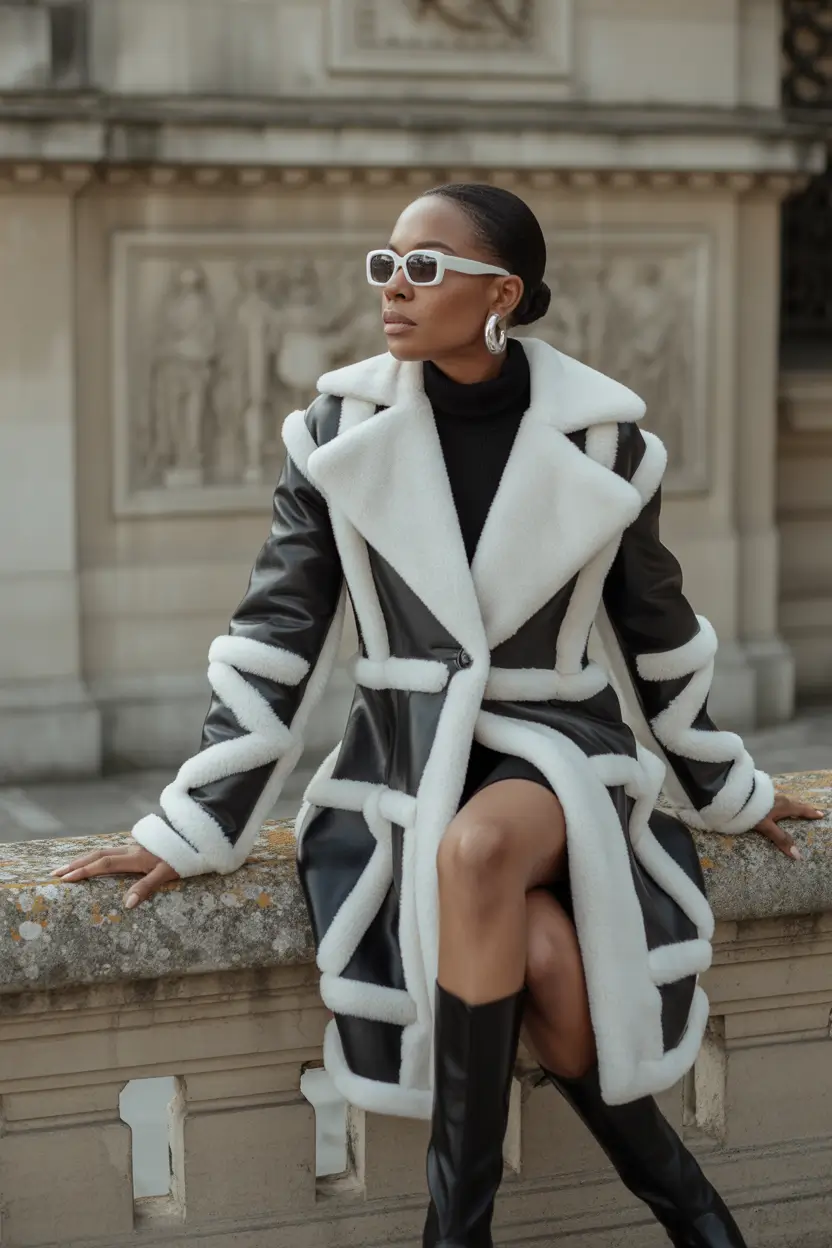 Trendy Black Girl Outfit Ideas Winter 2025 2026 Shearling Statement Coat