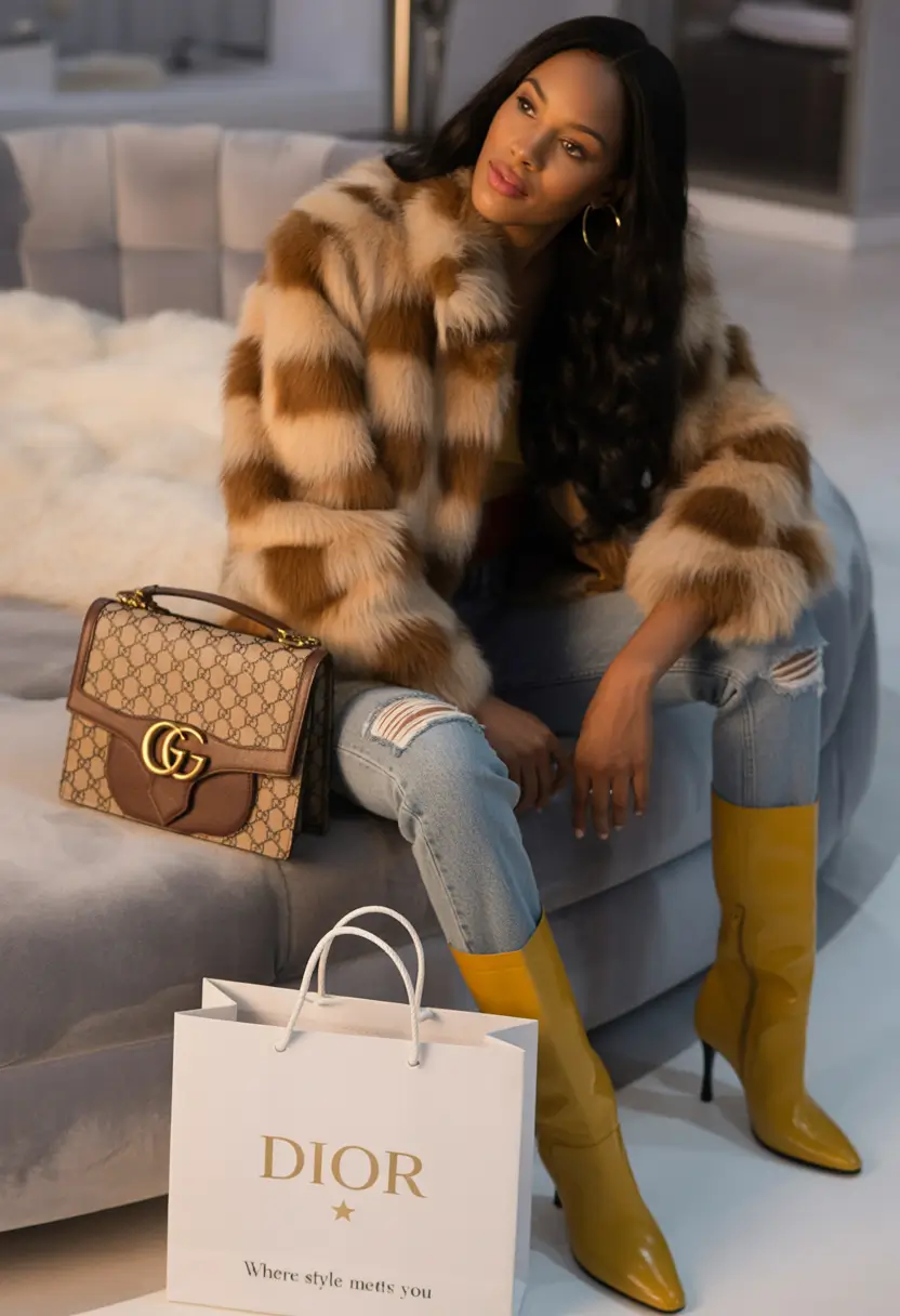 Trendy Black Girl Outfit Ideas Winter 2025 2026 Striped Fur Statement
