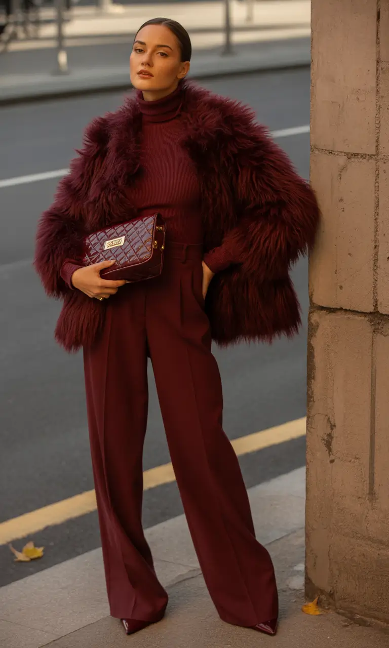 Winter 2025 Trendy Outfit Inspiration Berry-Toned Power Suit