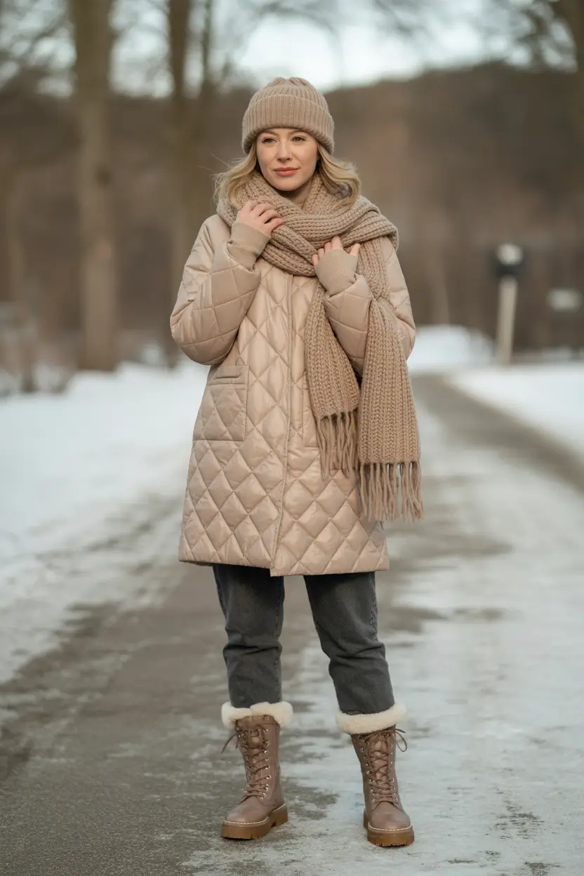 Winter 2025 Trendy Outfit Inspiration Neutral Quilted Elegance