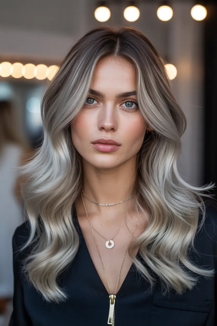 Winter 2025–2026 Hair Colors Ideas for Brunette Cool Balayage Waves