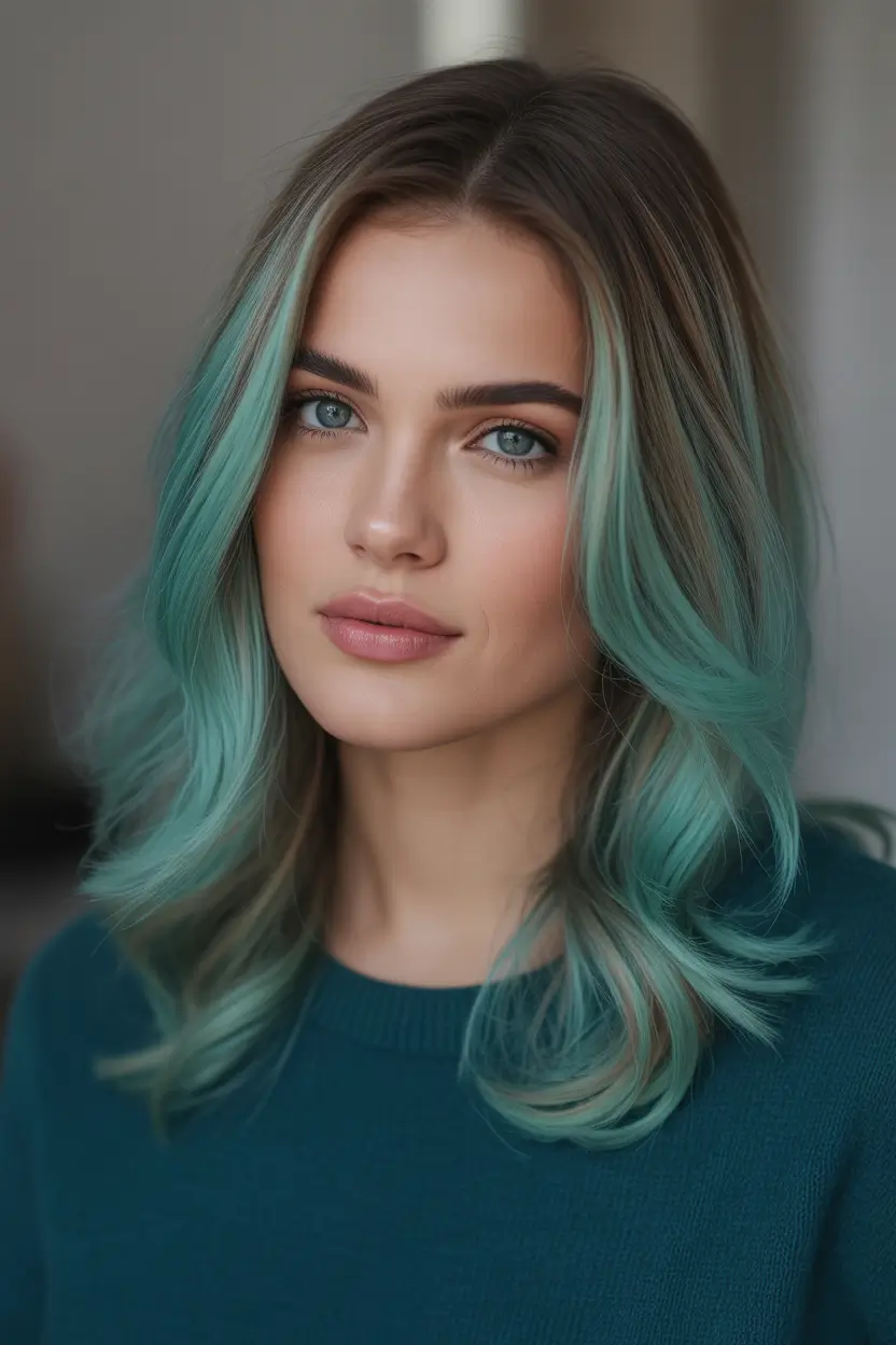 Winter 2025–2026 Hair Colors Ideas for Brunette Teal Cool Brunette