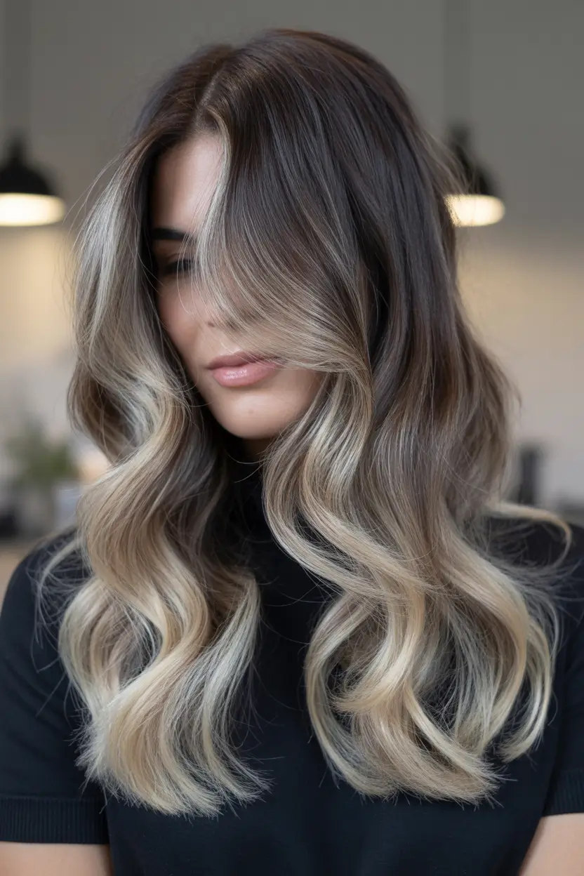 Winter 2025–2026 Hair Colors Ideas for Brunette Balayage Fall Dark Brown Long