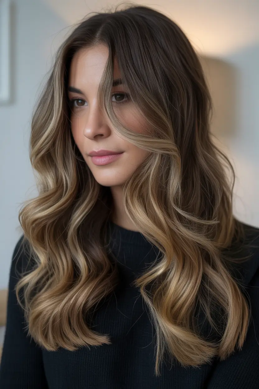 Winter 2025–2026 Hair Colors Ideas for Brunette Balayage Fall Dark Brown Straight