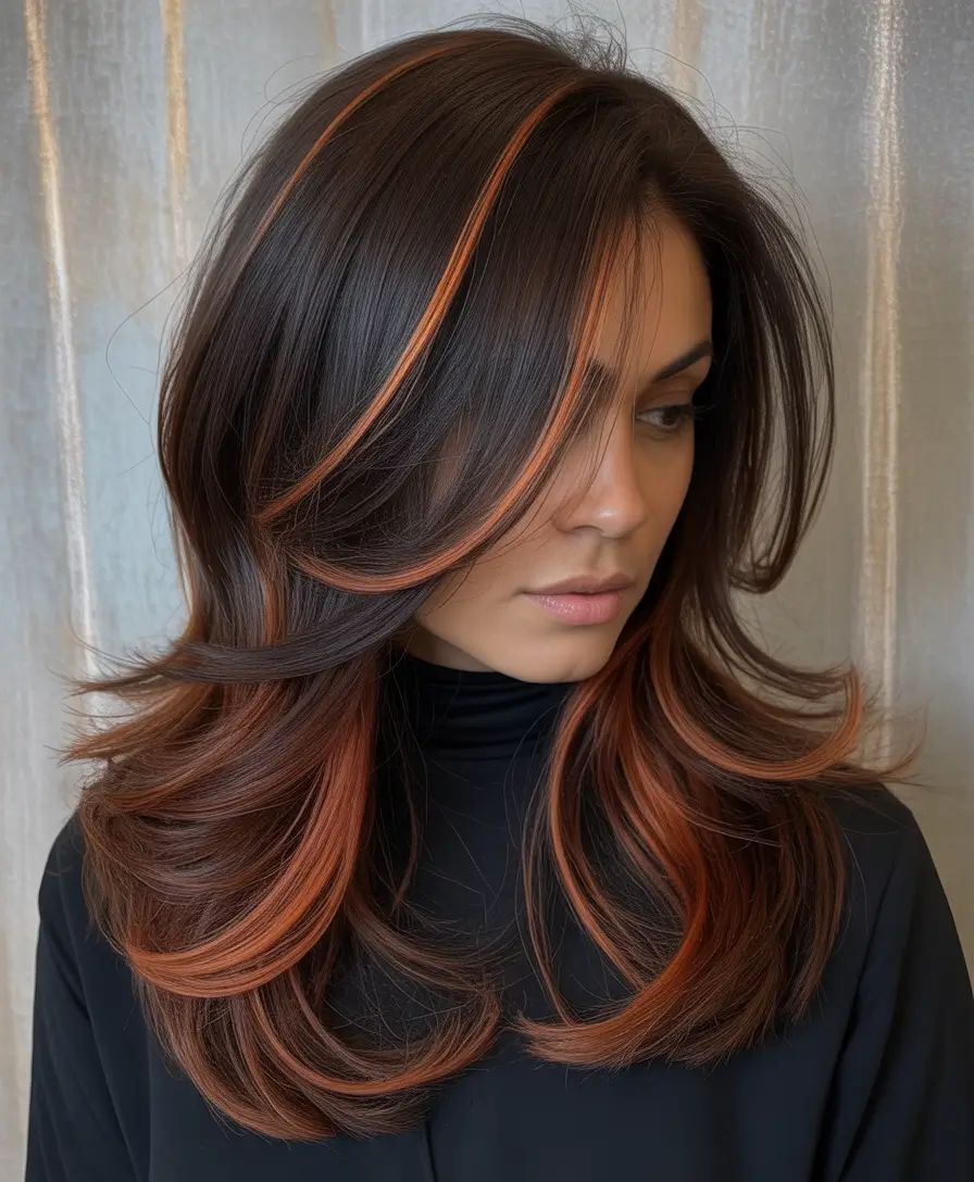 Winter 2025–2026 Hair Colors Ideas for Brunette Copper Balayage