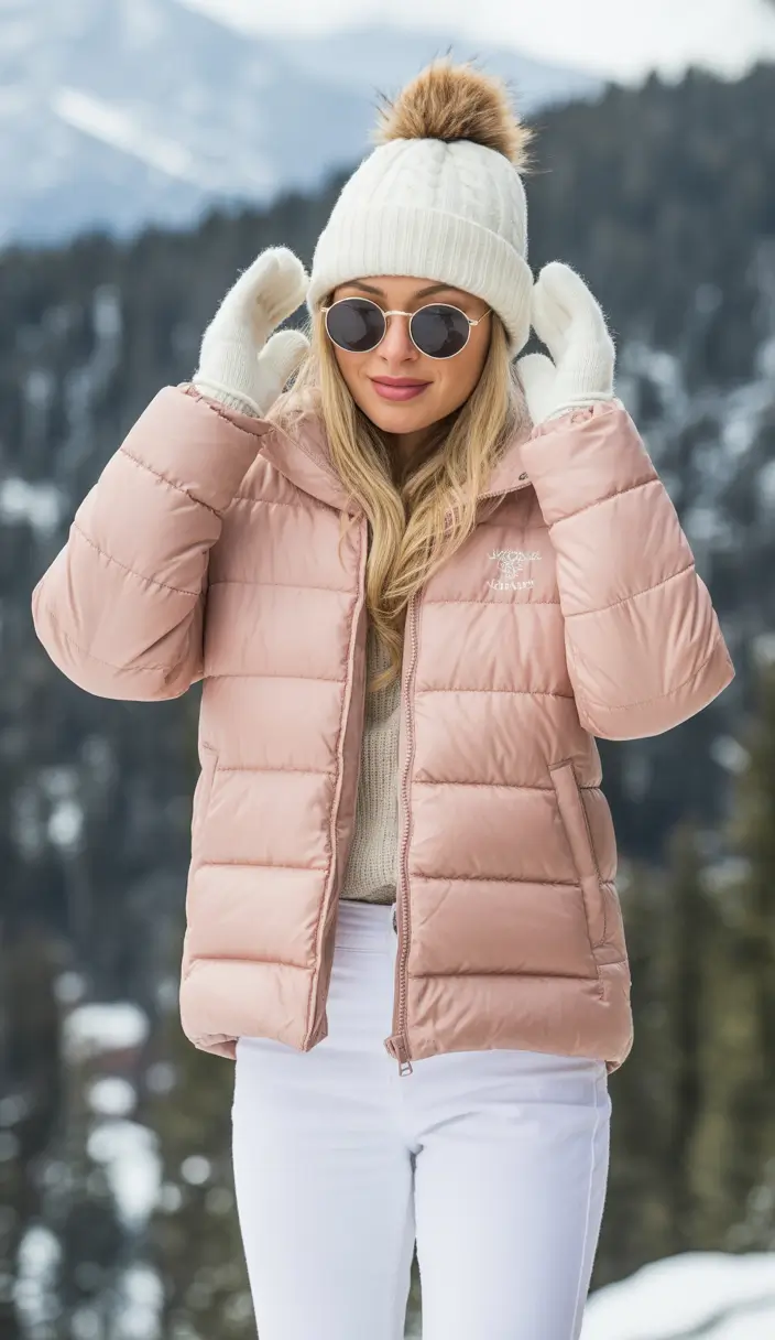 Winter 2025 2026 Outfits Inspiration for Women Blush Tones in the Snow