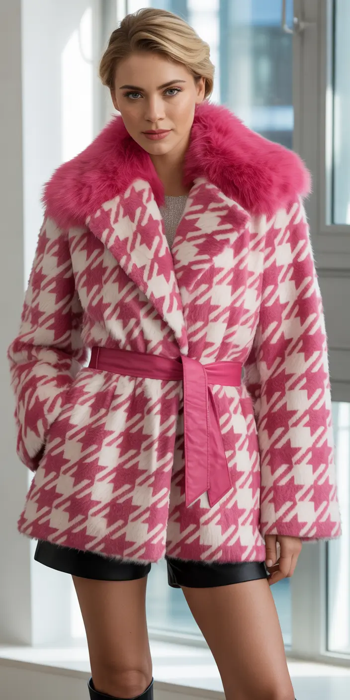 Winter 2025 2026 Outfits Inspiration for Women Pink Houndstooth Dream